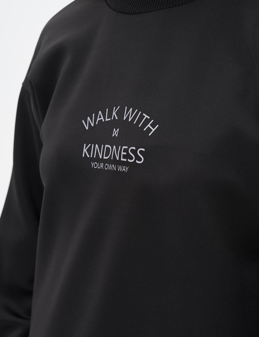 Belted and Slogan Embroidered Scuba Sweatshirt Black