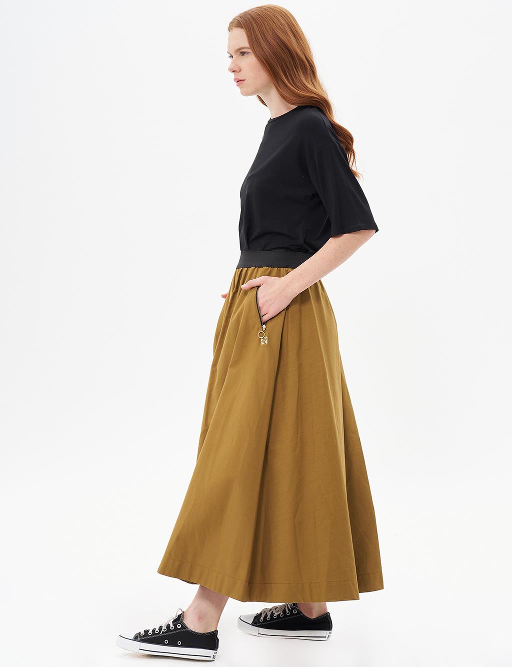 Flared Skirt with Pocket Detail Dark Olive