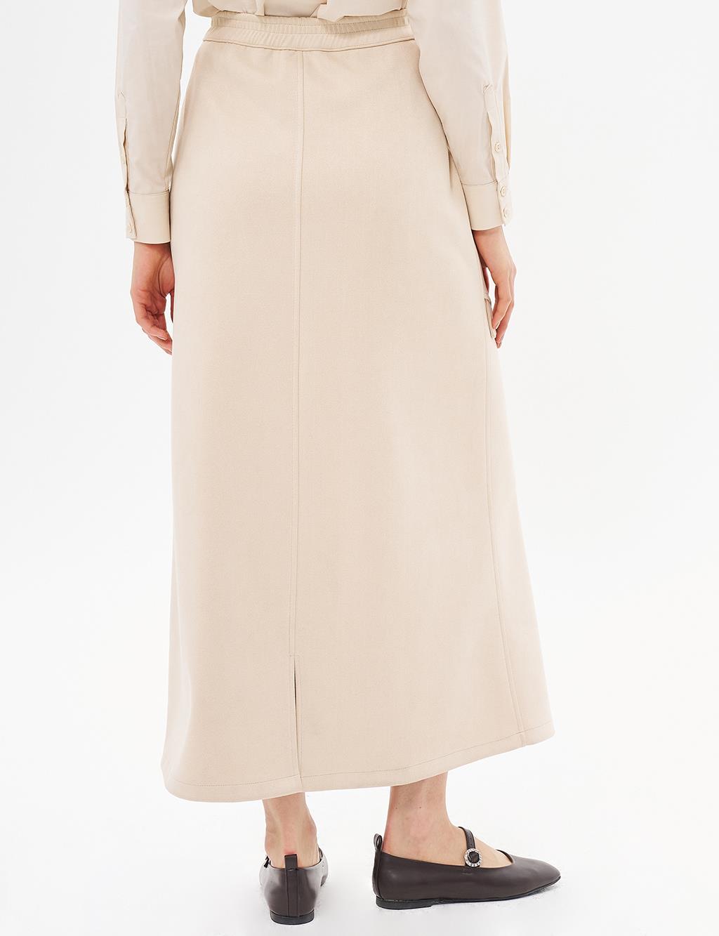 Elastic Waisted Suede Skirt Cream