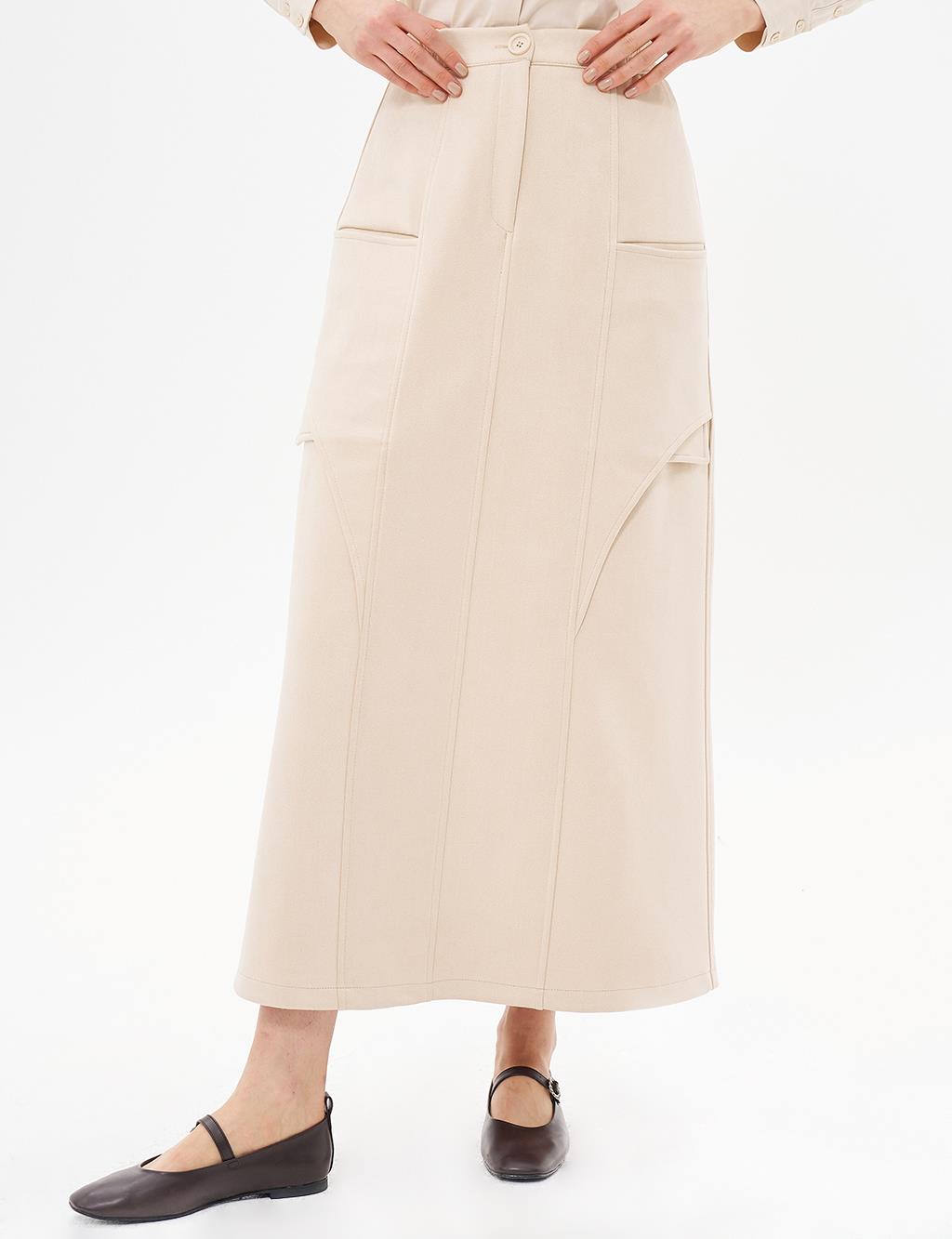 Elastic Waisted Suede Skirt Cream