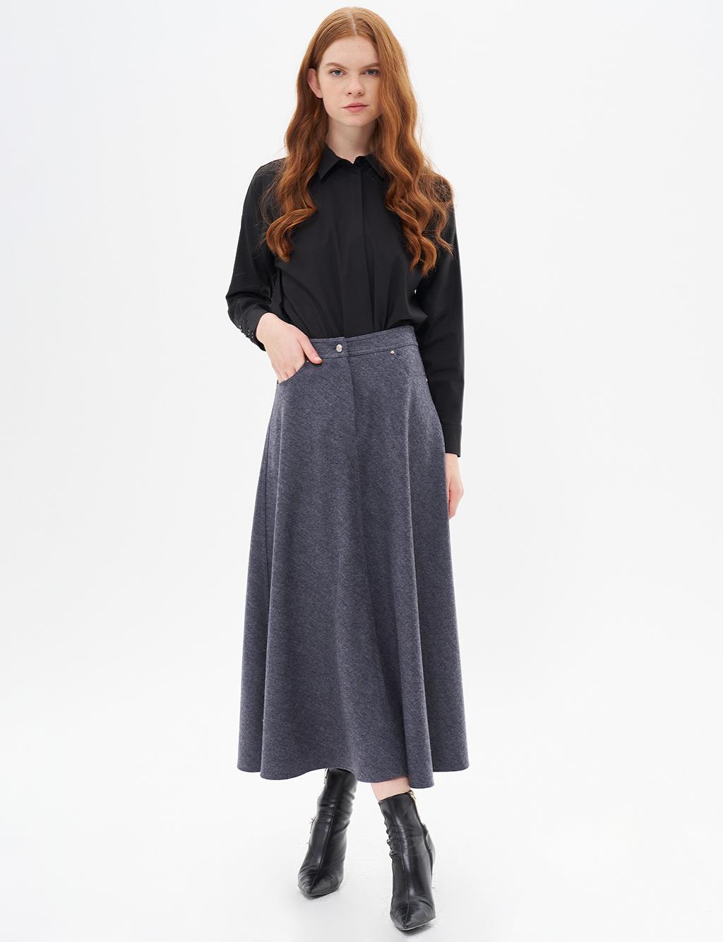 Zipper Detailed Felt Skirt Dark Gray