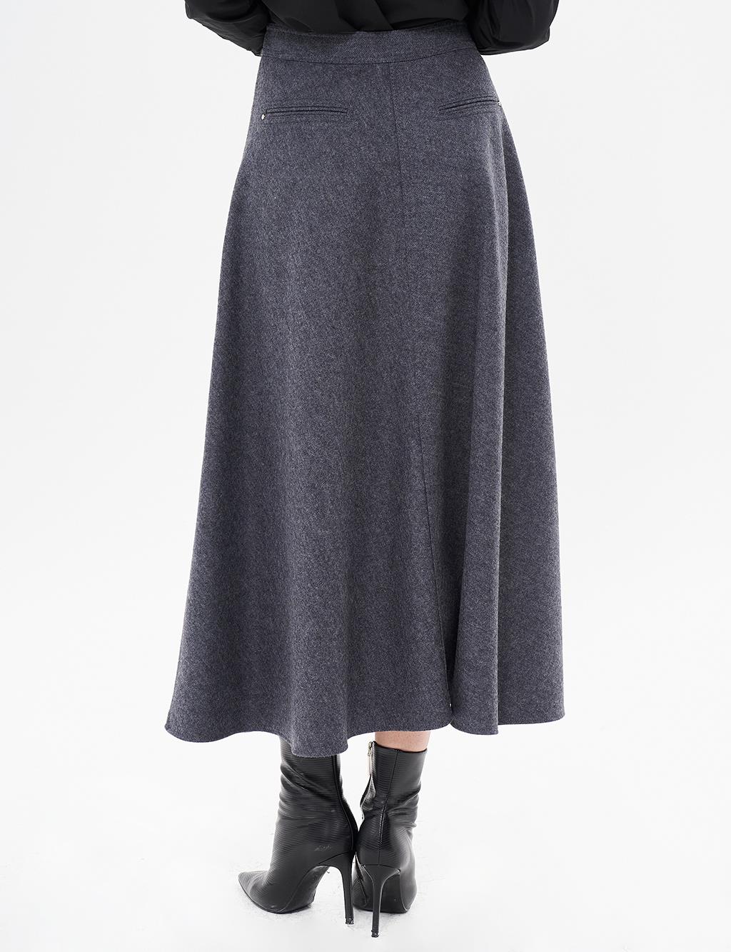 Zipper Detailed Felt Skirt Dark Gray