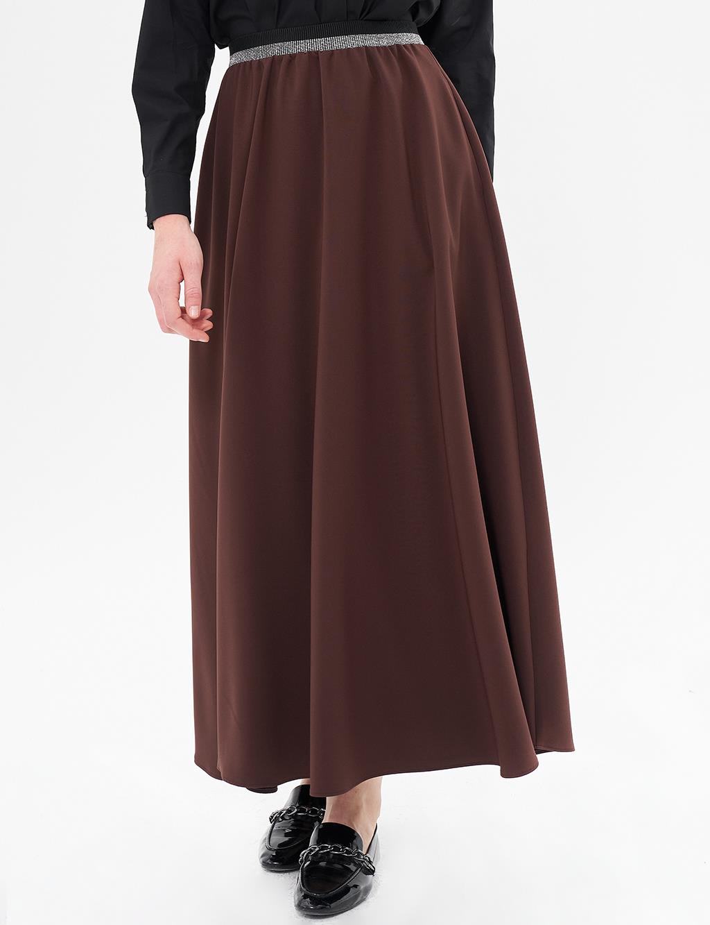 Flared Waist Elastic Skirt Dark Coffee