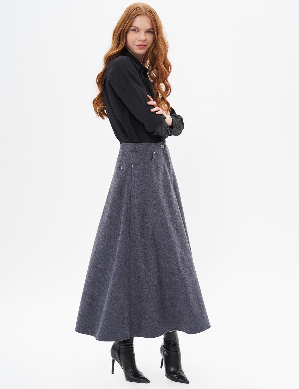 Zipper Detailed Felt Skirt Dark Gray