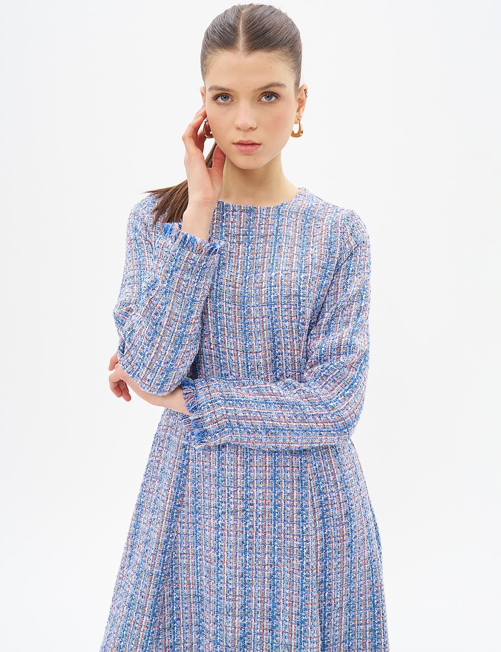 Tweed Dress with Tassels at Hem Aviator Blue