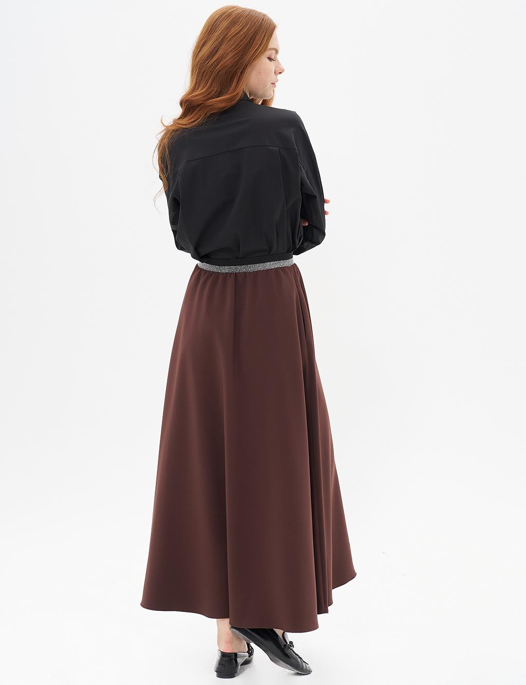 Flared Waist Elastic Skirt Dark Coffee