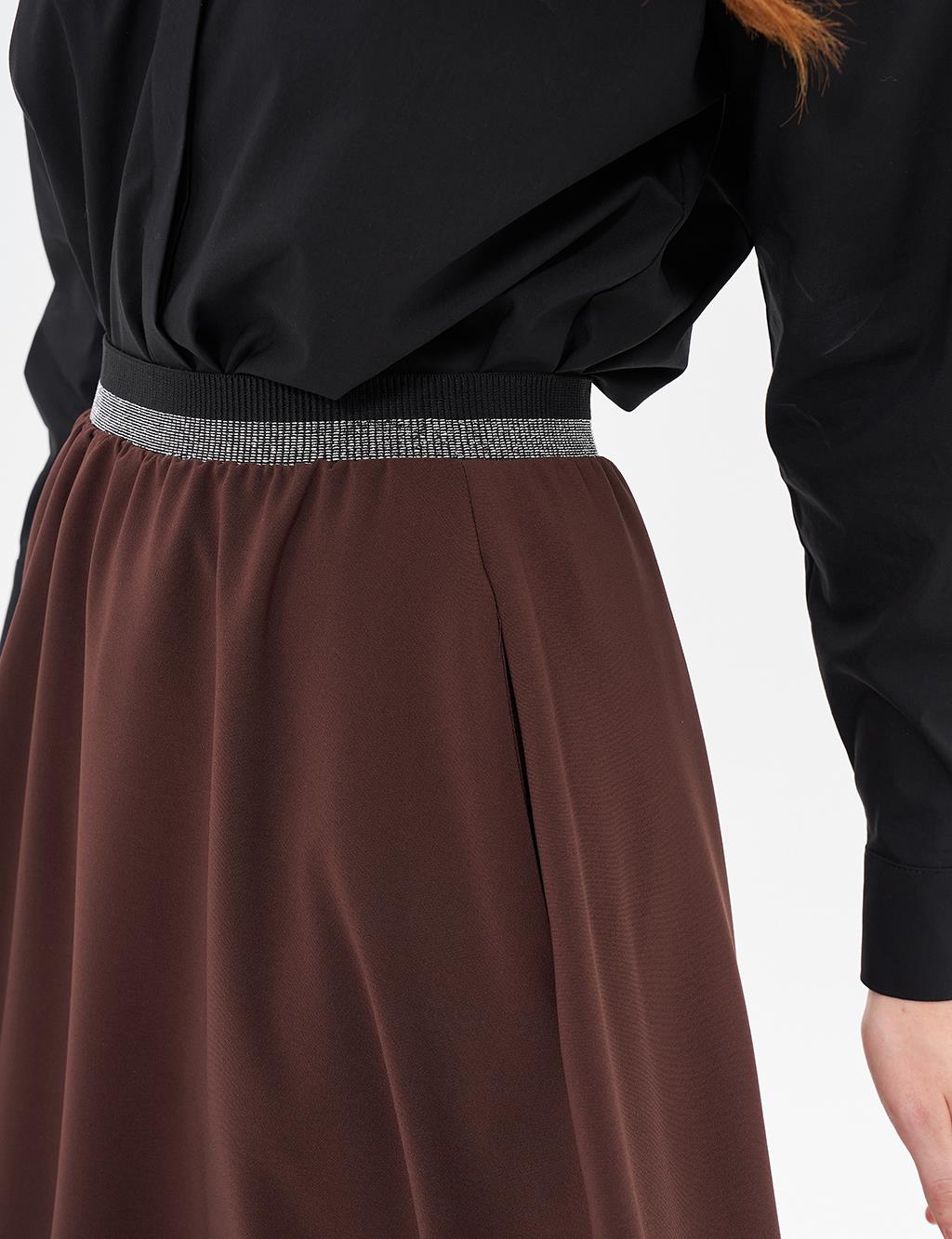 Flared Waist Elastic Skirt Dark Coffee