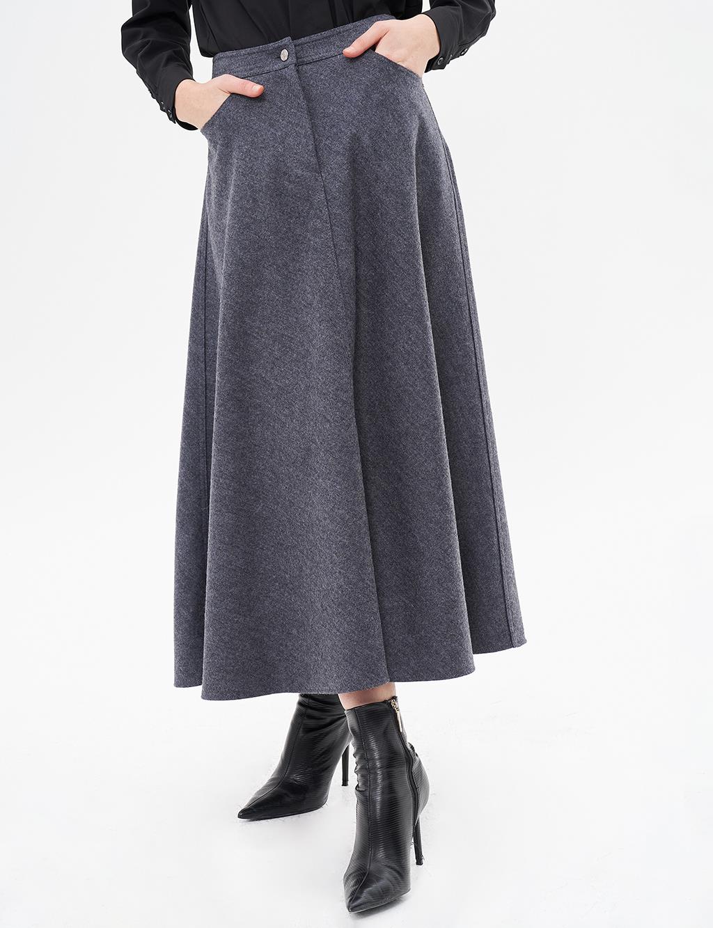 Zipper Detailed Felt Skirt Dark Gray