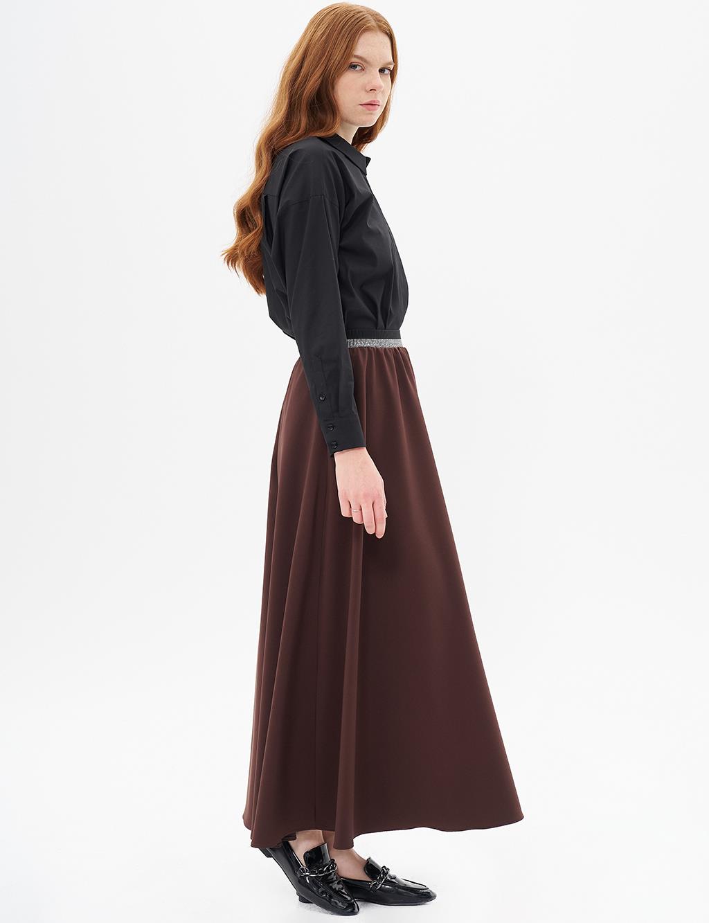 Flared Waist Elastic Skirt Dark Coffee