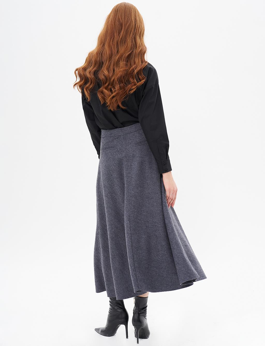 Zipper Detailed Felt Skirt Dark Gray