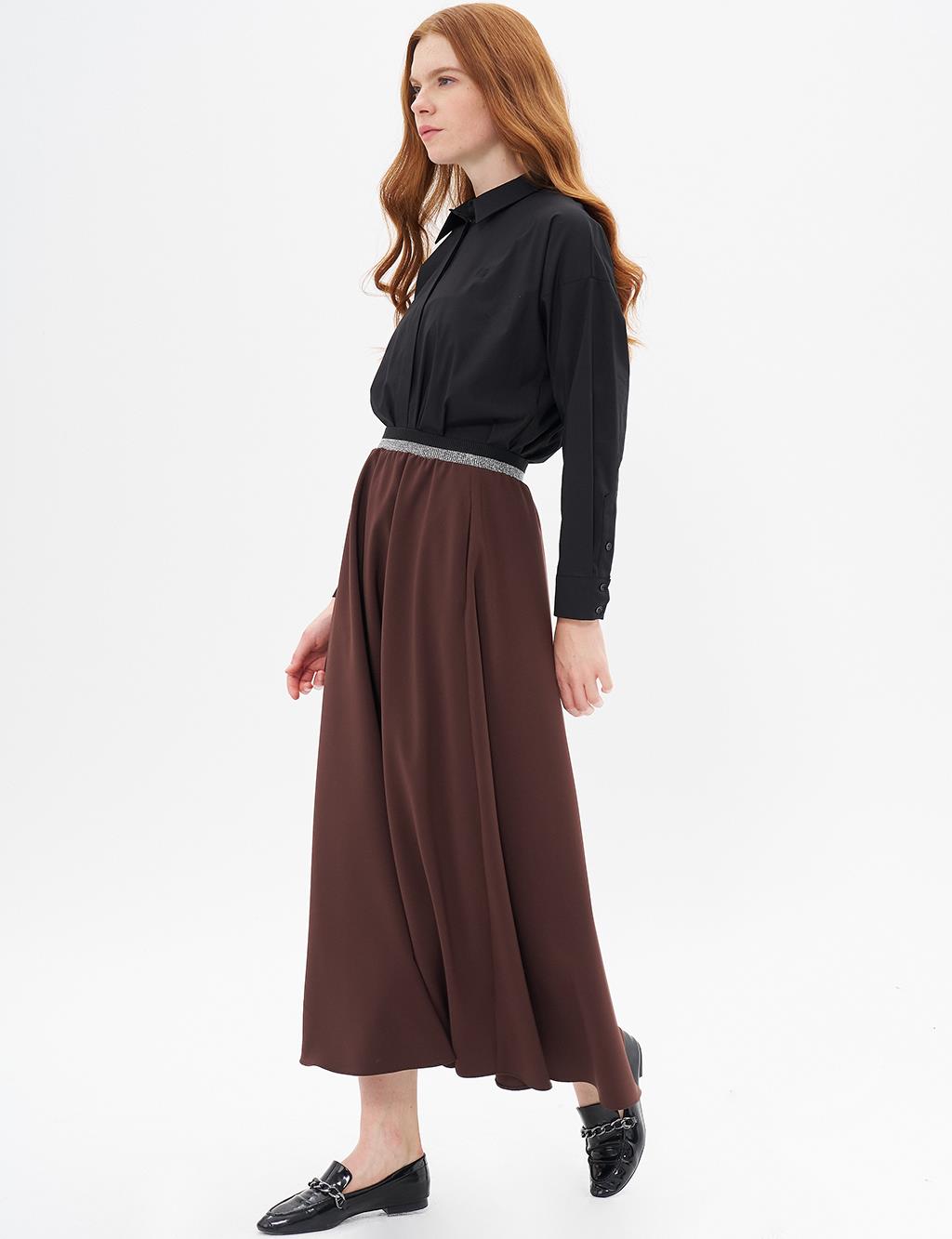 Flared Waist Elastic Skirt Dark Coffee