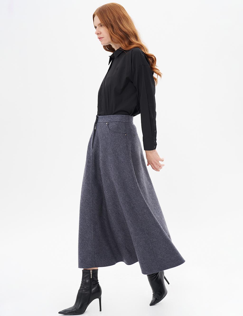 Zipper Detailed Felt Skirt Dark Gray