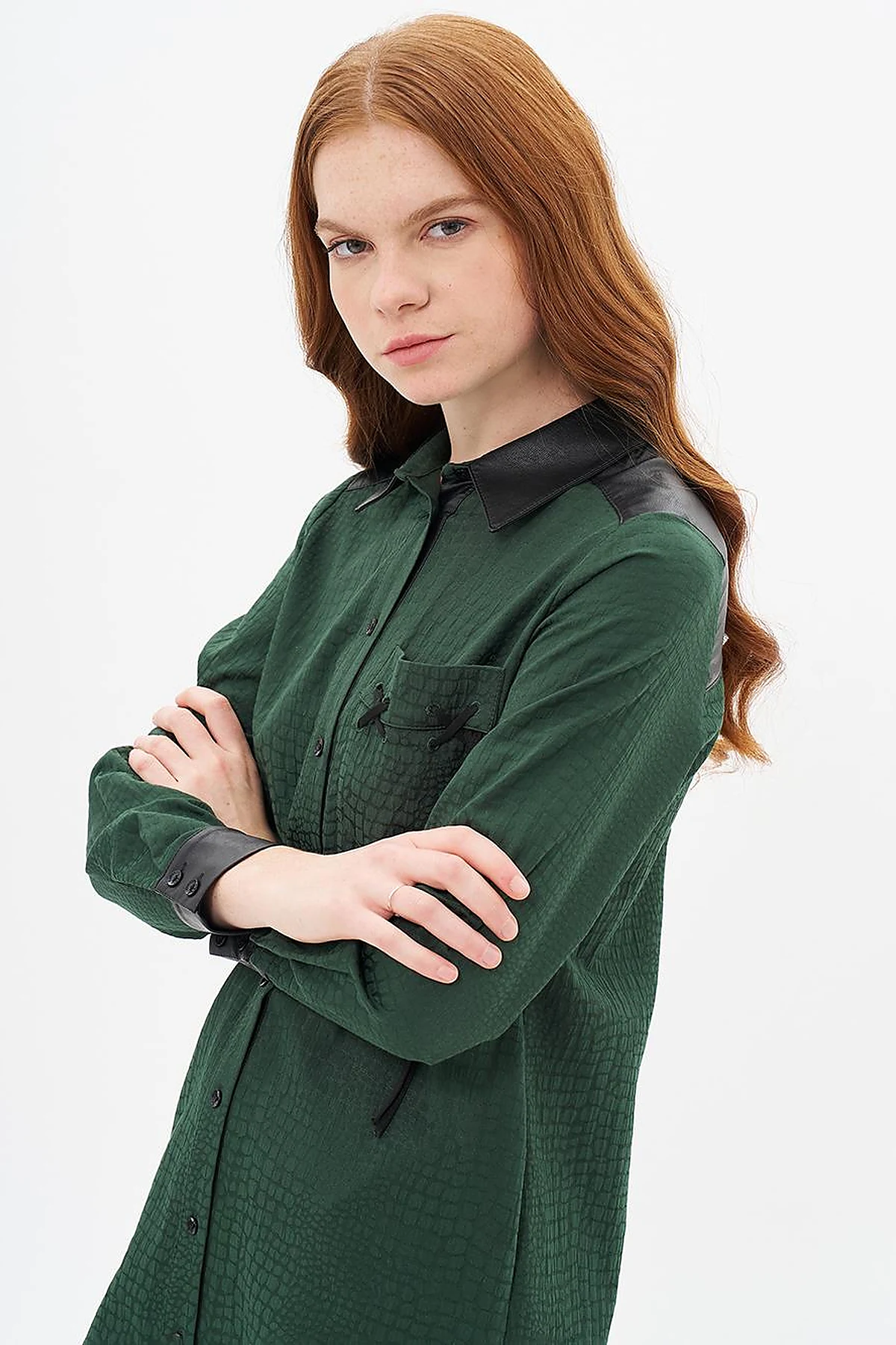 Animal Print Patterned Garnished Tunic Forest Green