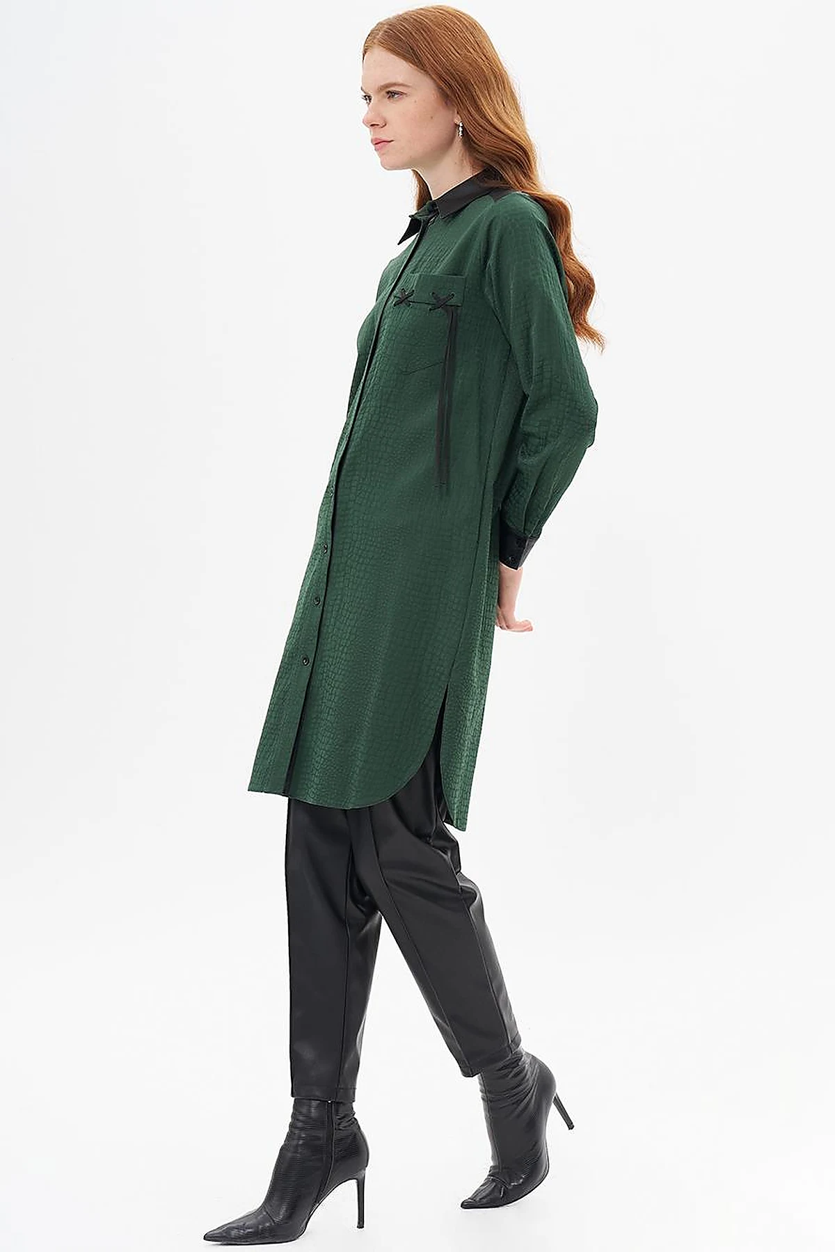 Animal Print Patterned Garnished Tunic Forest Green