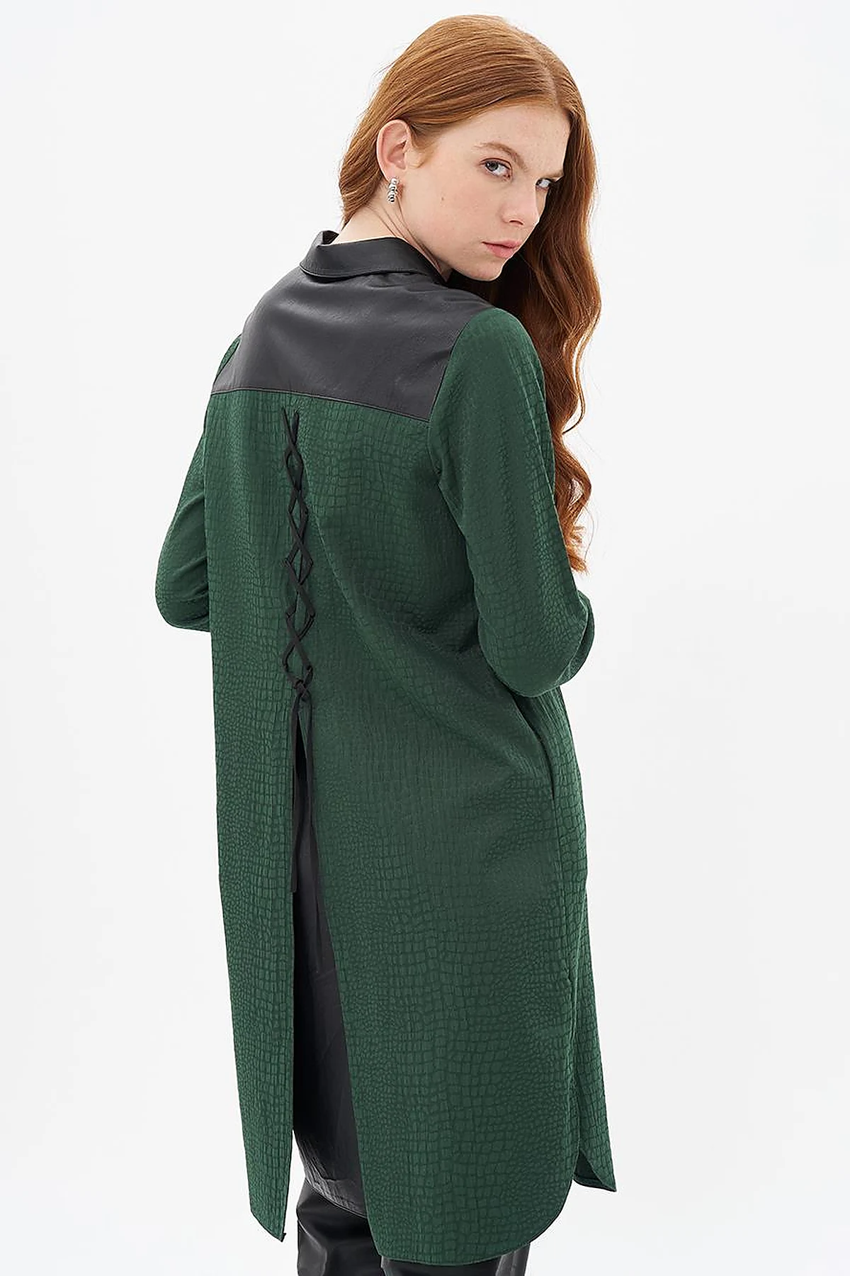 Animal Print Patterned Garnished Tunic Forest Green