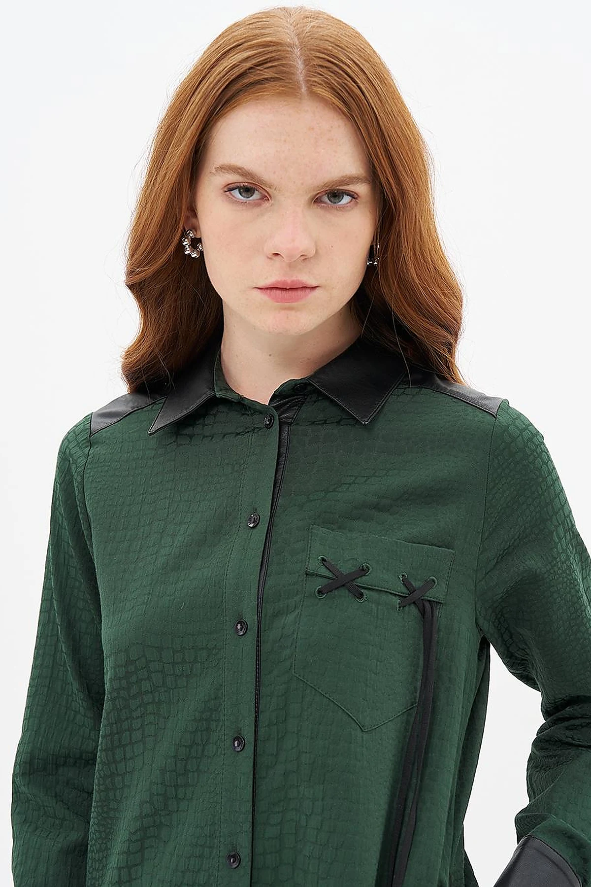 Animal Print Patterned Garnished Tunic Forest Green