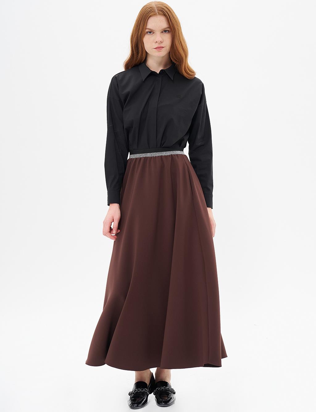 Flared Waist Elastic Skirt Dark Coffee