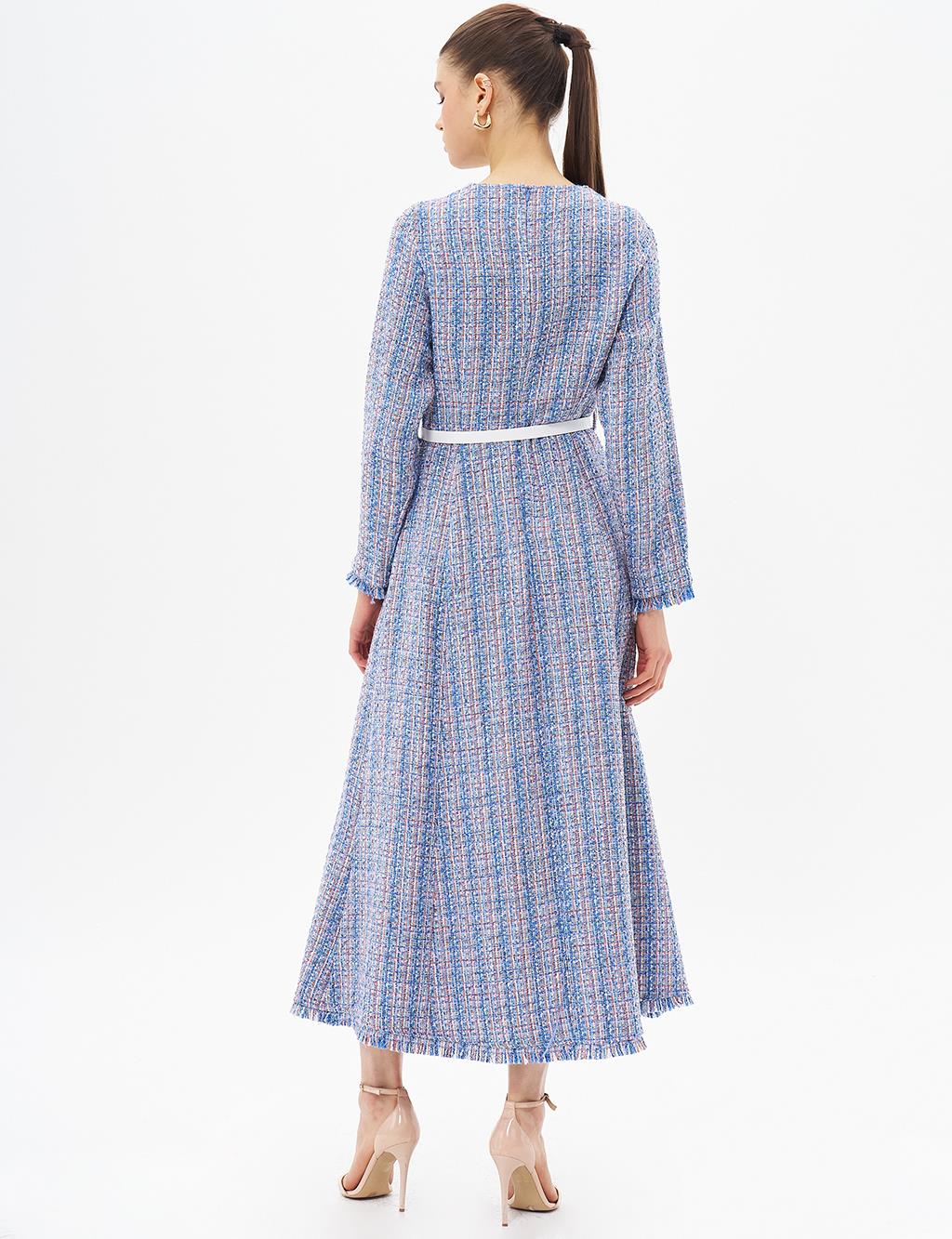 Tweed Dress with Tassels at Hem Aviator Blue