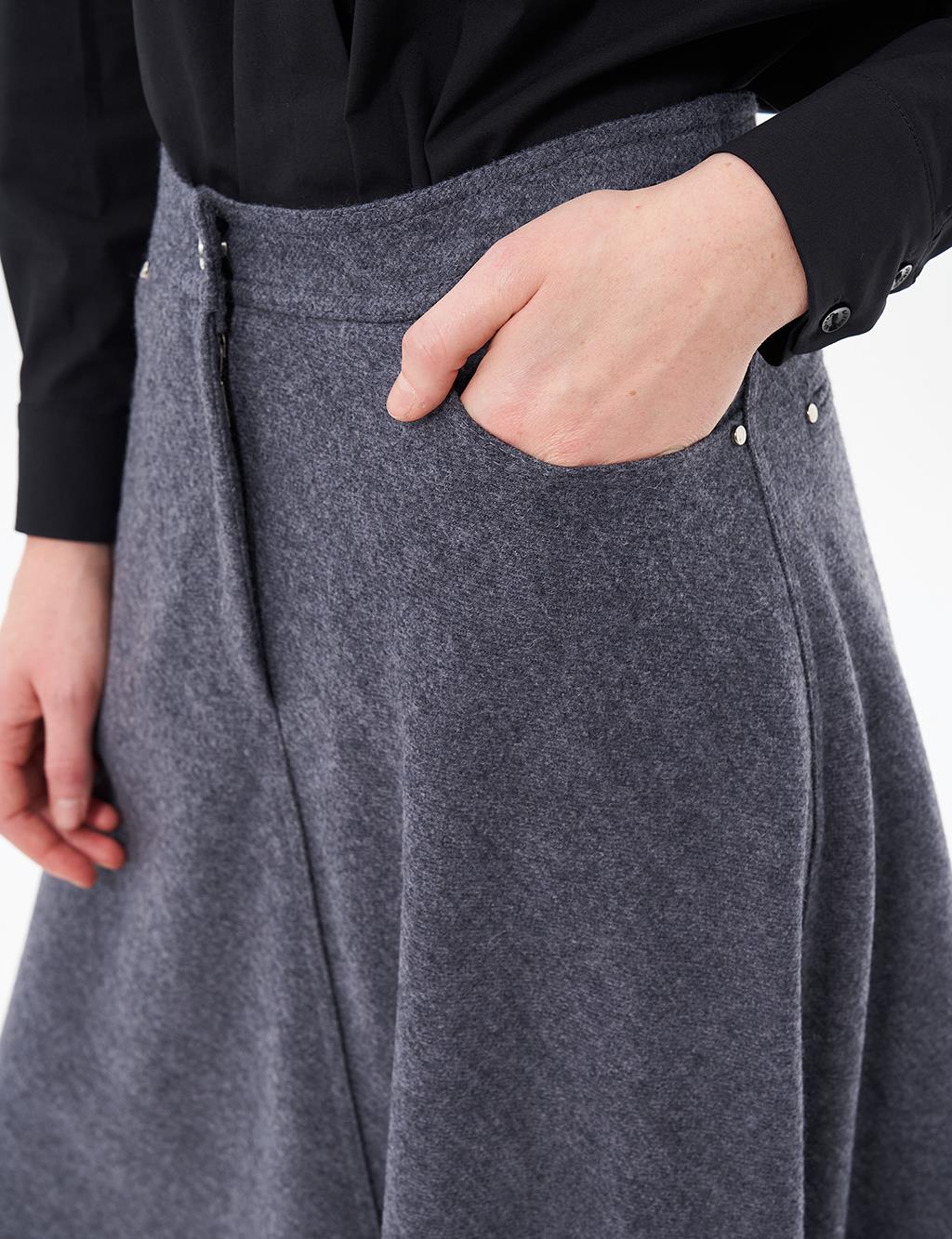 Zipper Detailed Felt Skirt Dark Gray