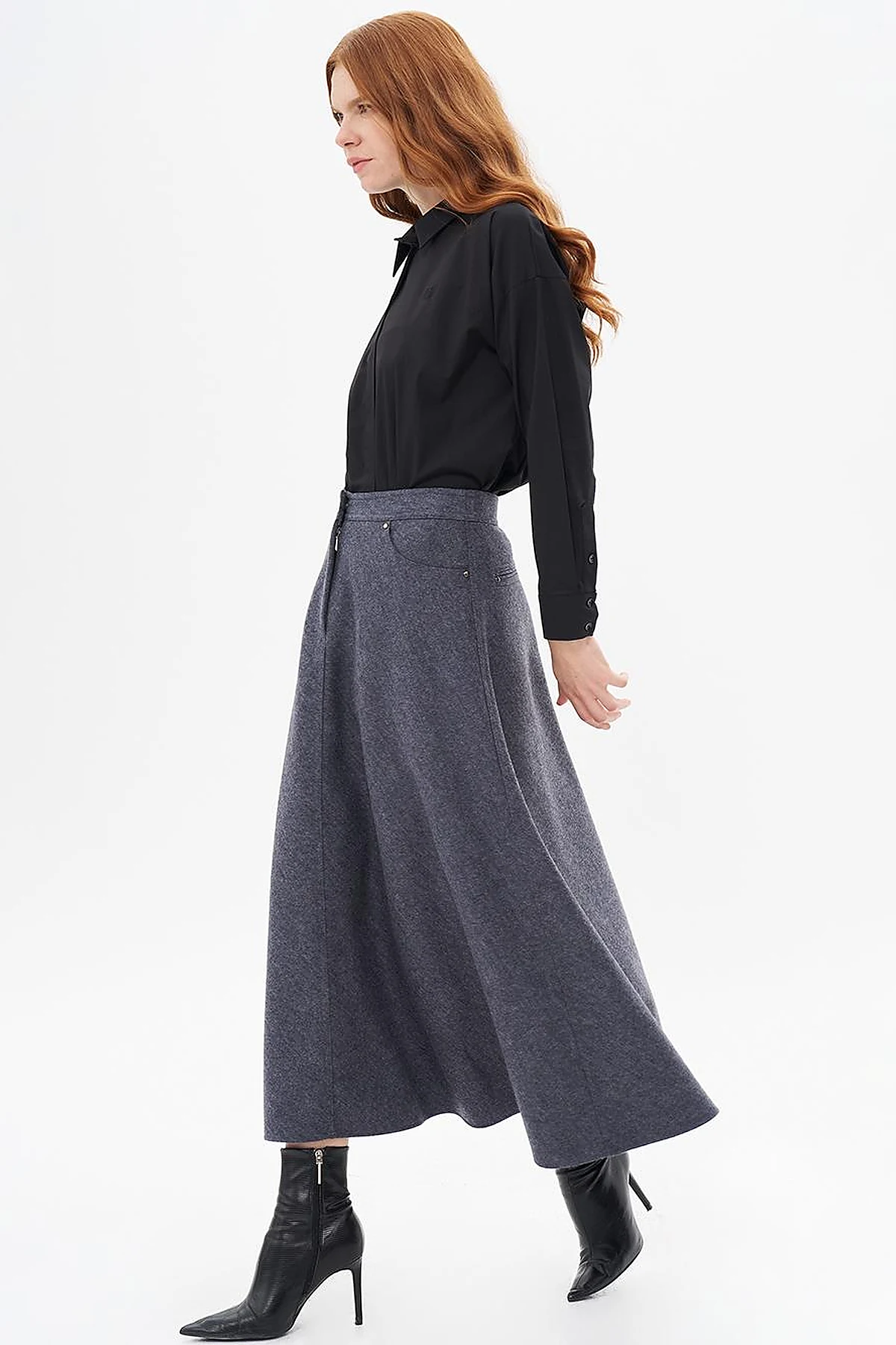 Zipper Detailed Felt Skirt Dark Gray