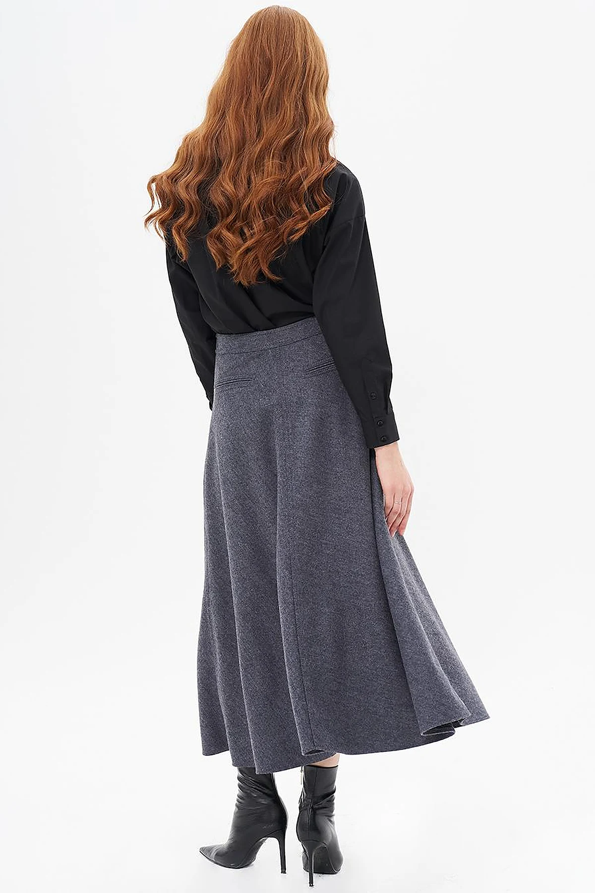 Zipper Detailed Felt Skirt Dark Gray