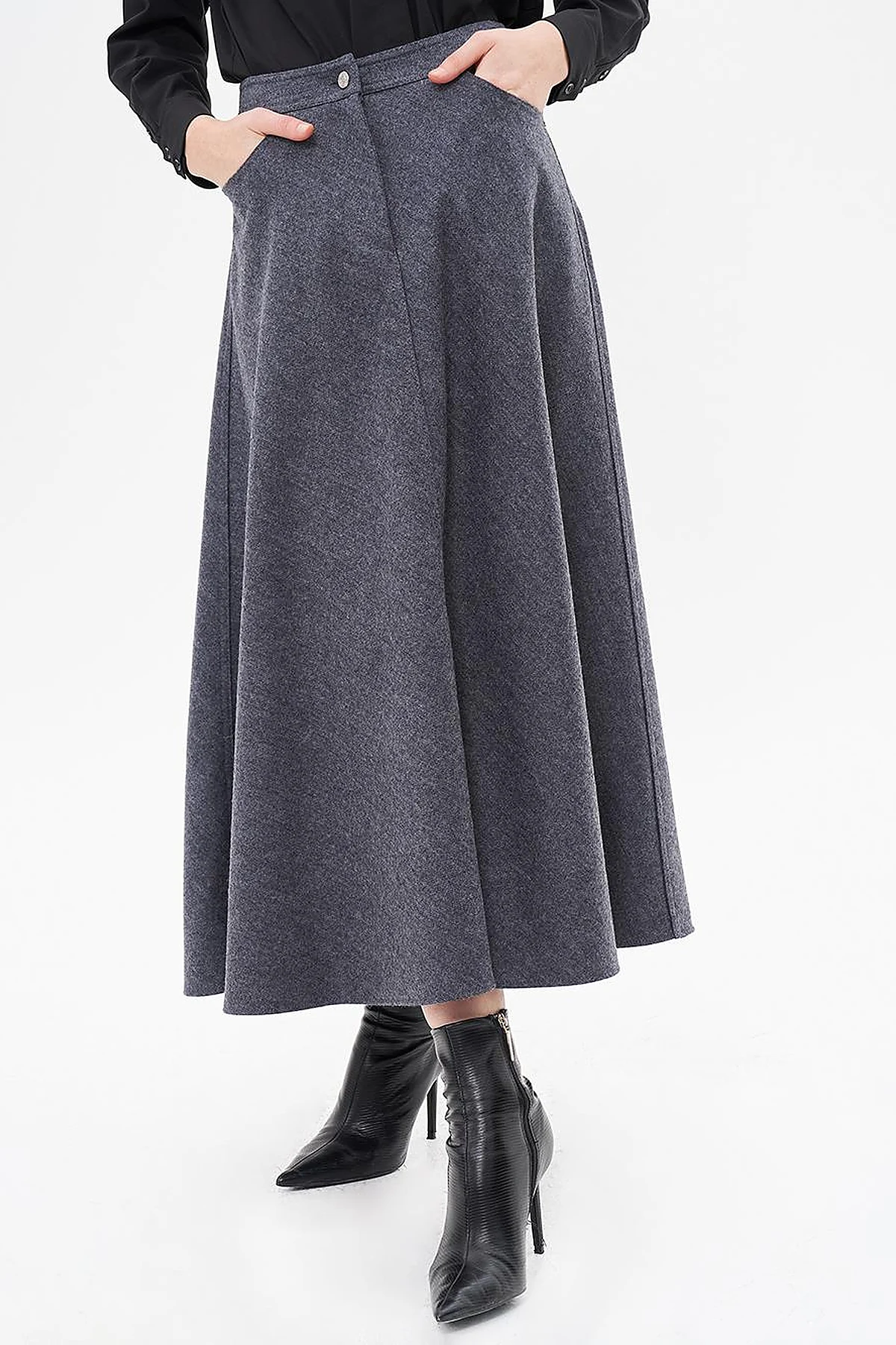 Zipper Detailed Felt Skirt Dark Gray