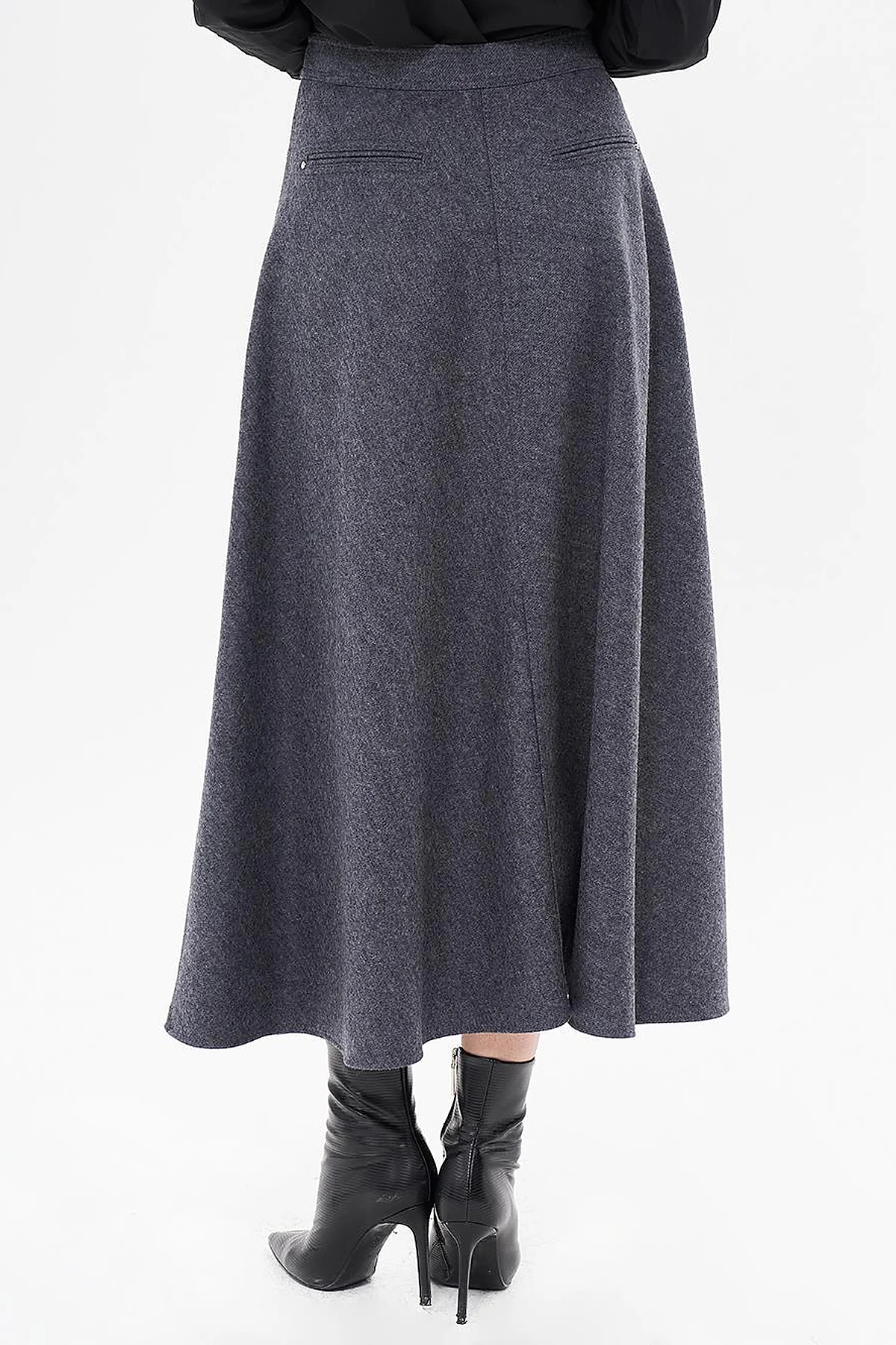 Zipper Detailed Felt Skirt Dark Gray