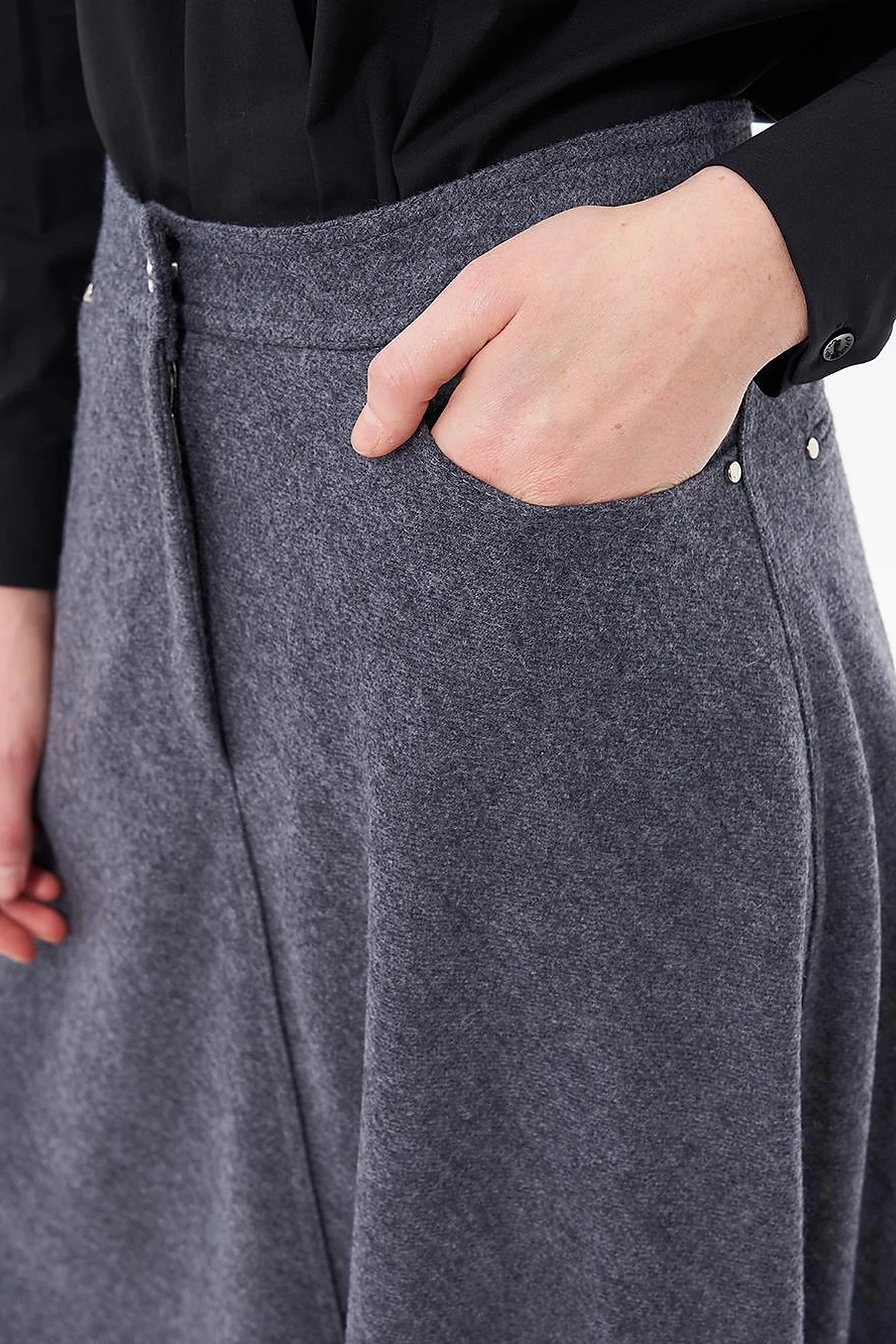 Zipper Detailed Felt Skirt Dark Gray