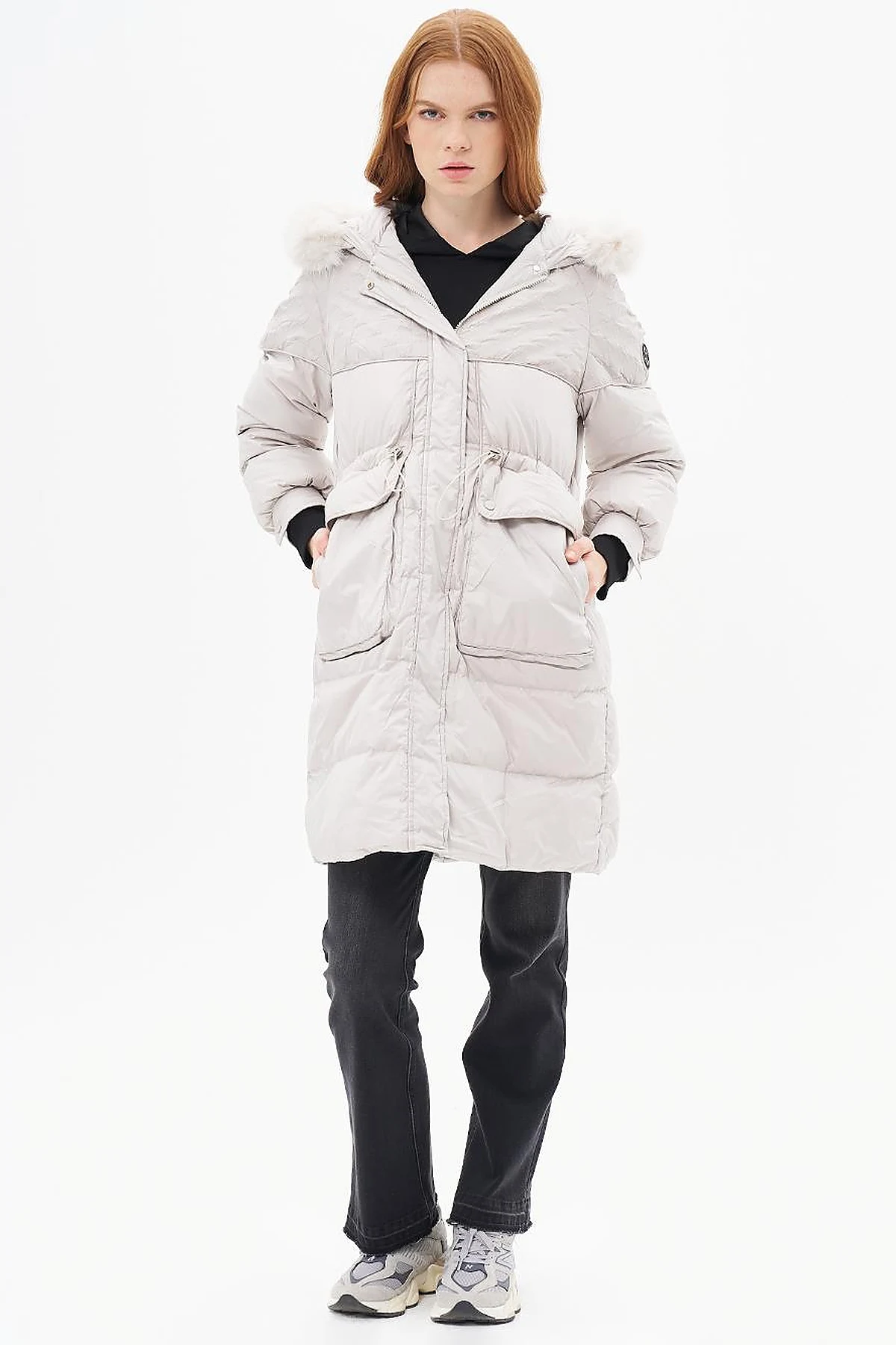 Light Grey Faux Fur Down Jacket