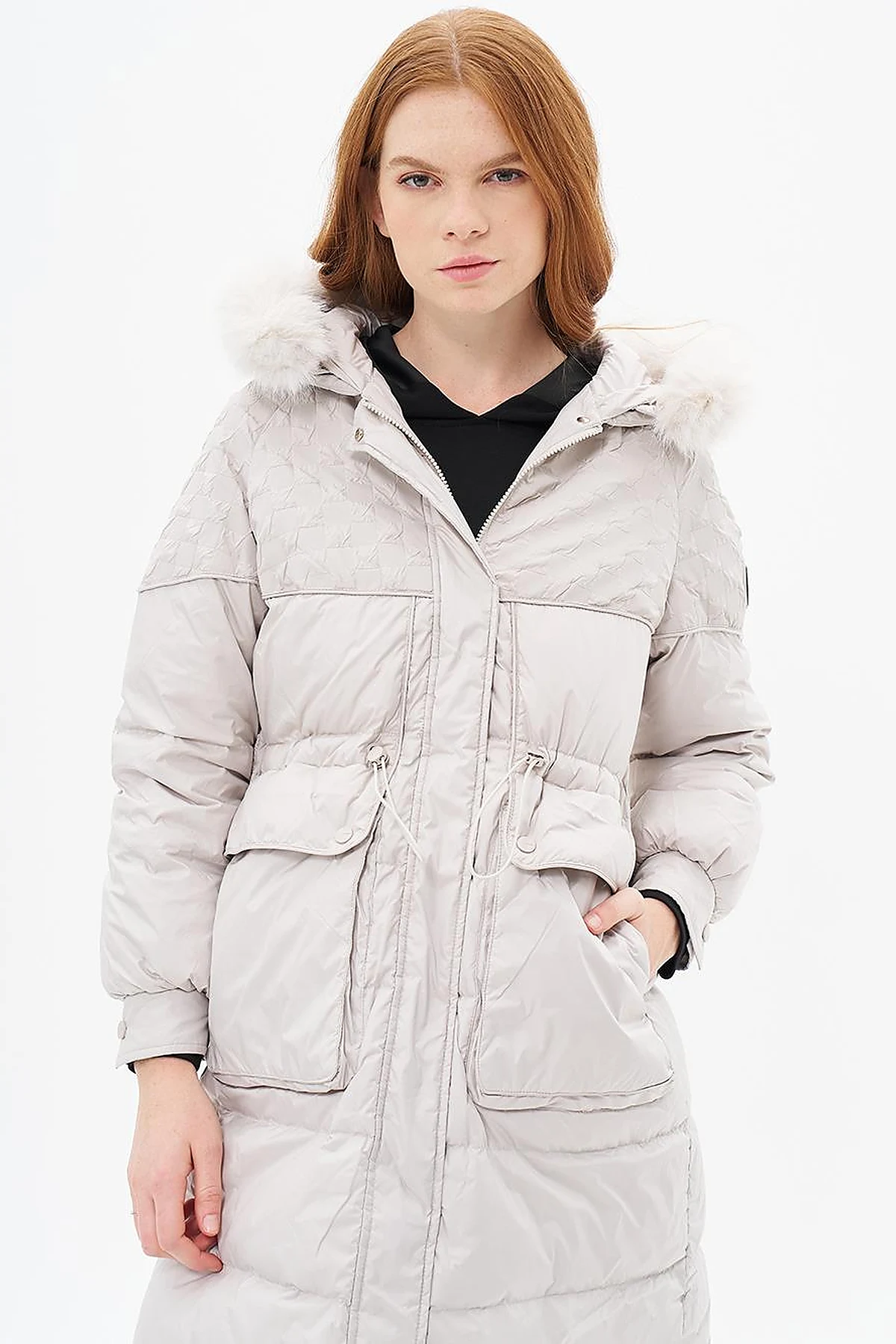Light Grey Faux Fur Down Jacket