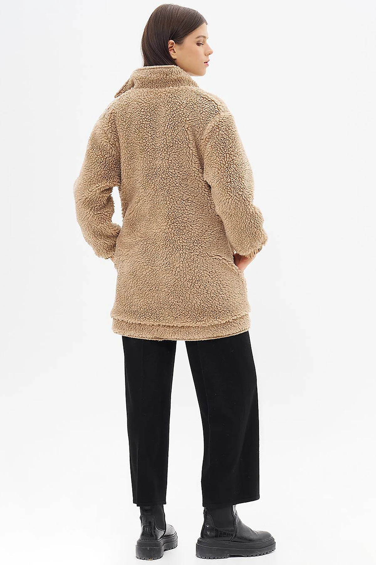 Reversible Faux Fur Coat in Beige