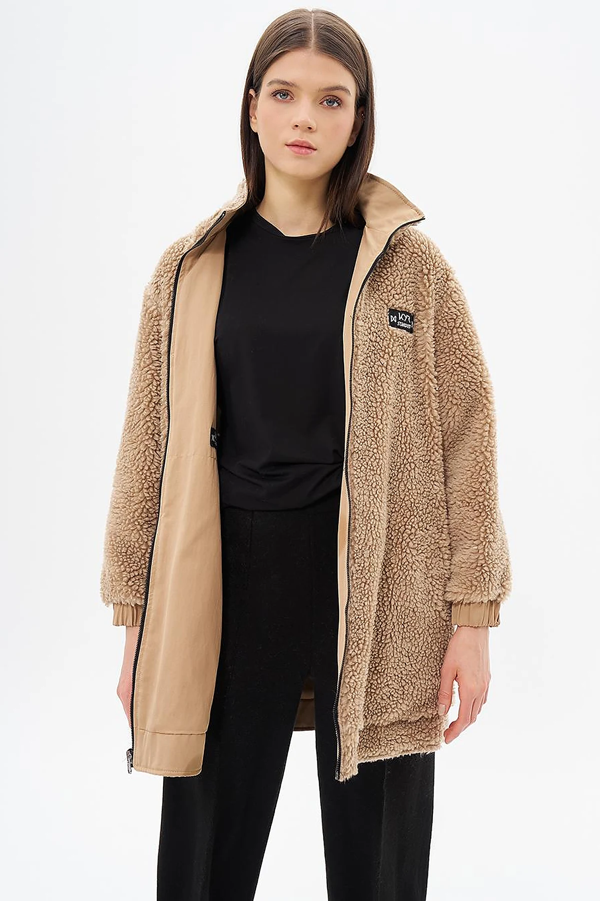 Reversible Faux Fur Coat in Beige