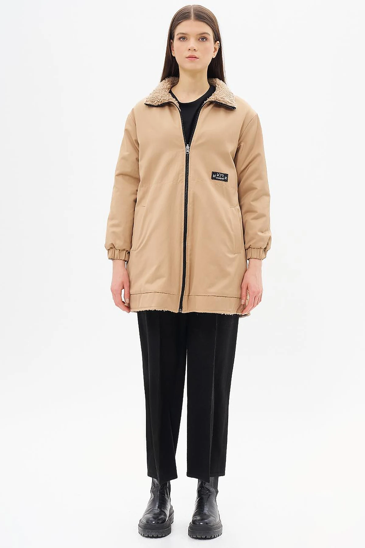 Reversible Faux Fur Coat in Beige