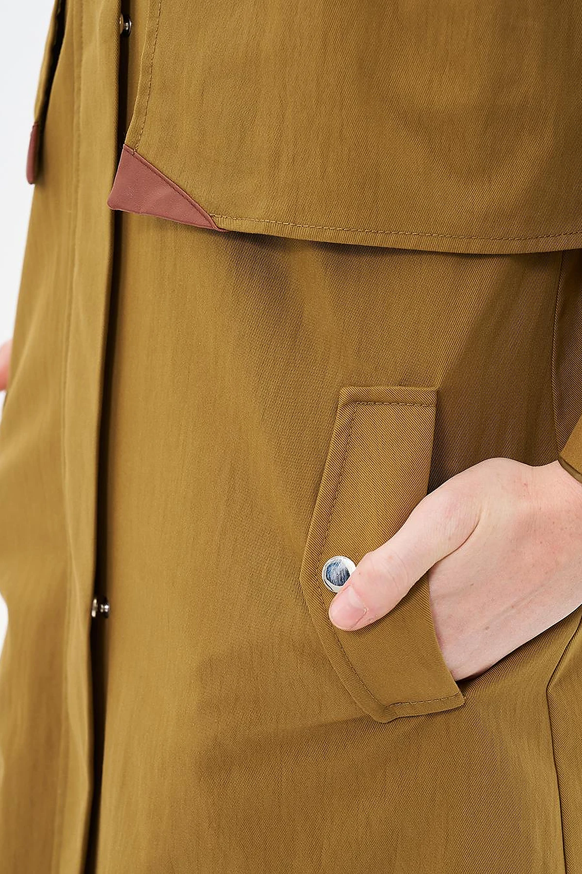 Stand Collar Coat with Pocket Detail Dark Olive