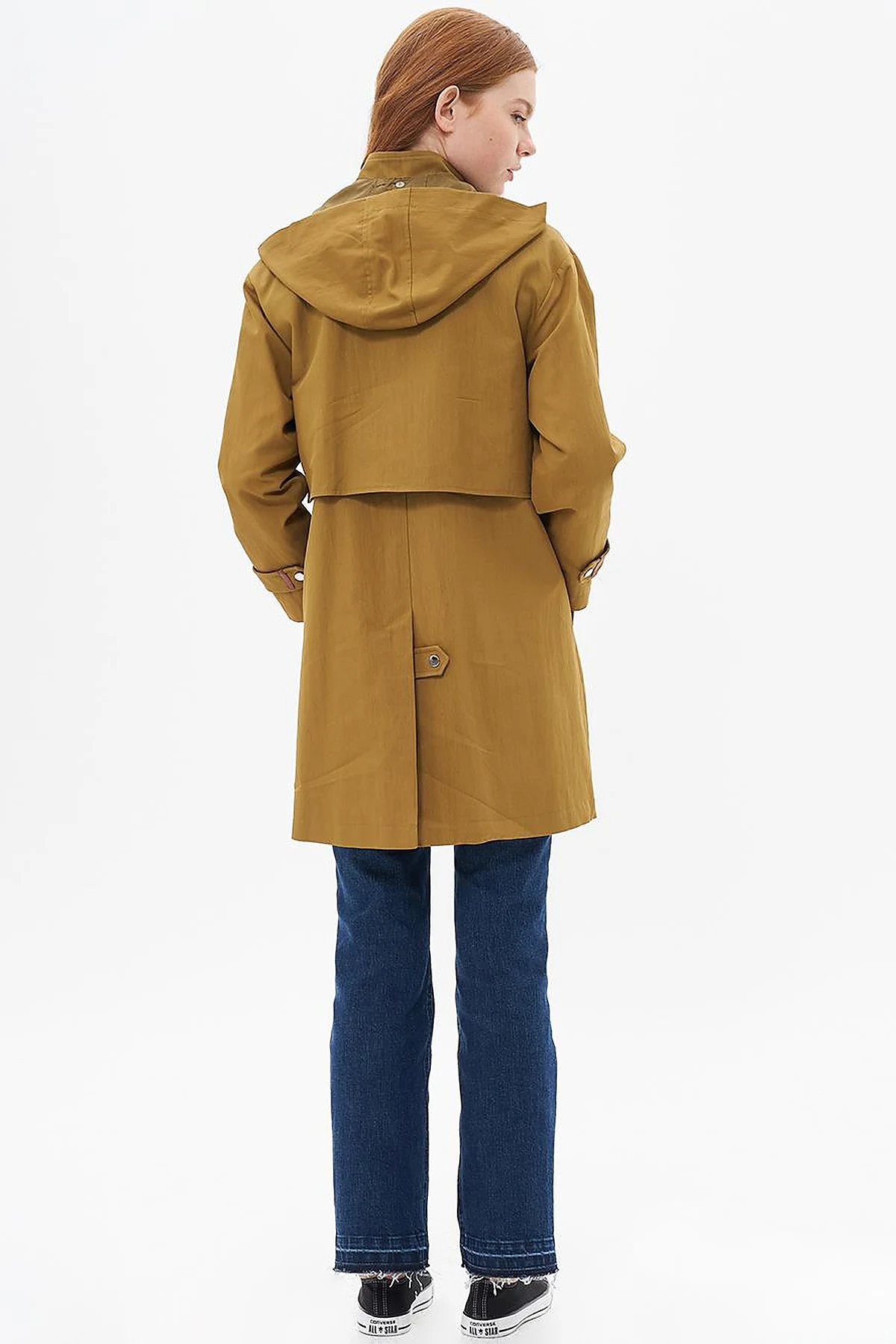 Stand Collar Coat with Pocket Detail Dark Olive