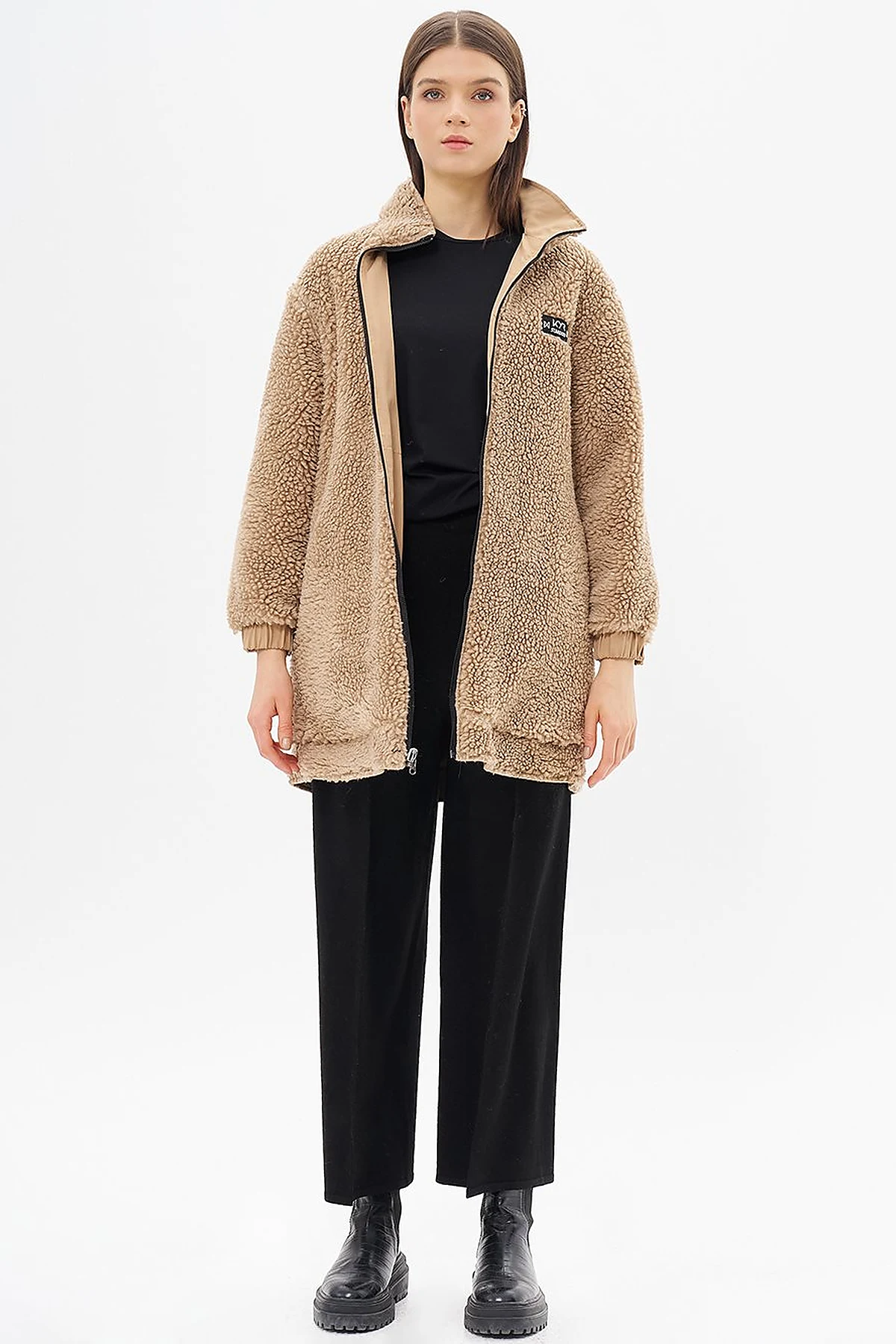 Reversible Faux Fur Coat in Beige