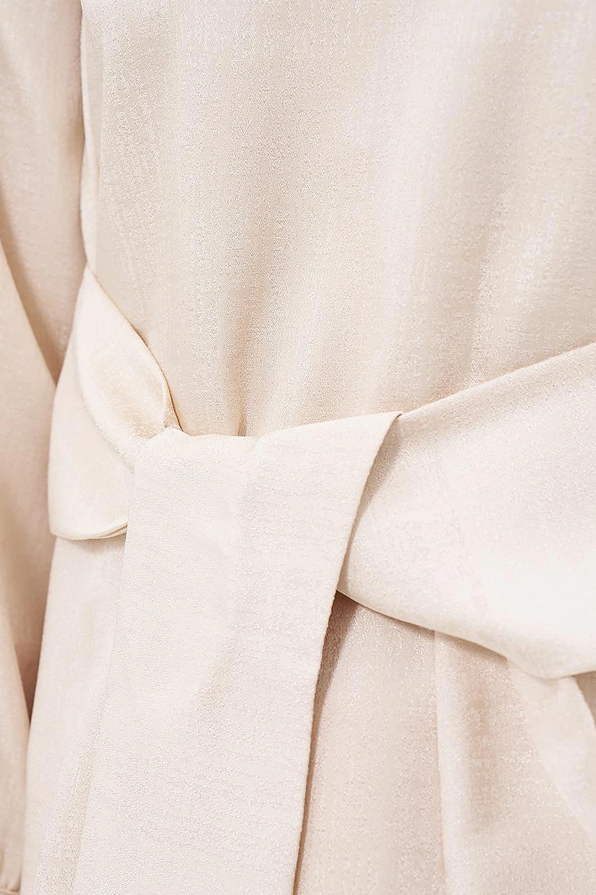 Belted Zero Collar Blouse Beige