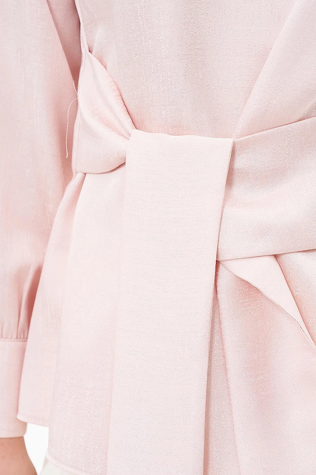 Belted Zero Collar Blouse Powder Color