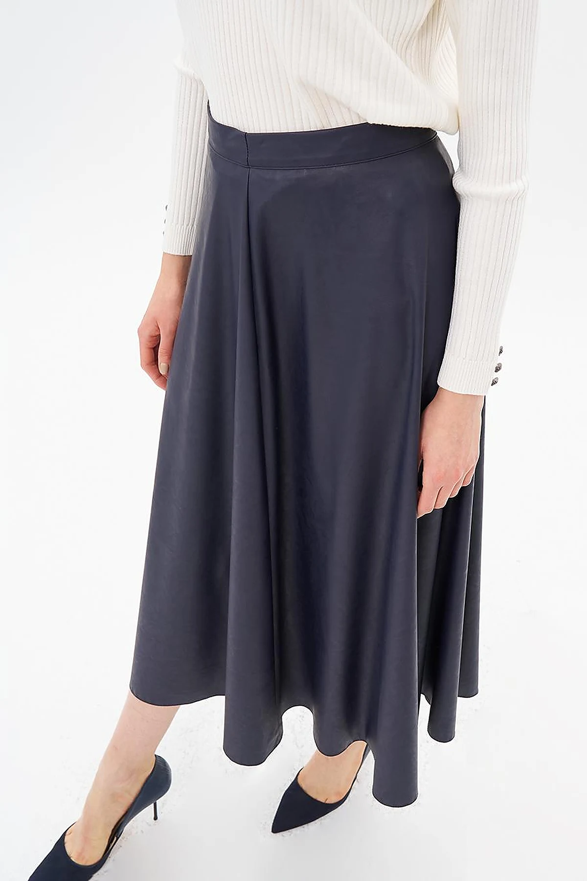 High Waist Faux Leather Skirt Dark Navy Blue