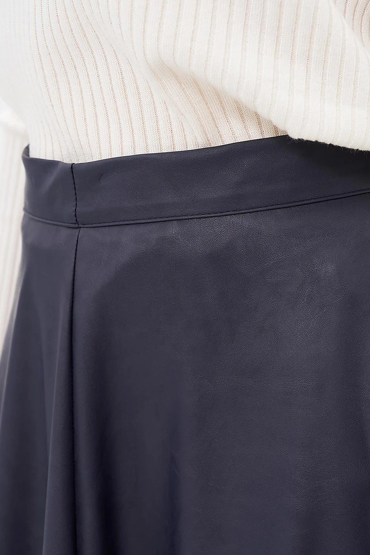 High Waist Faux Leather Skirt Dark Navy Blue