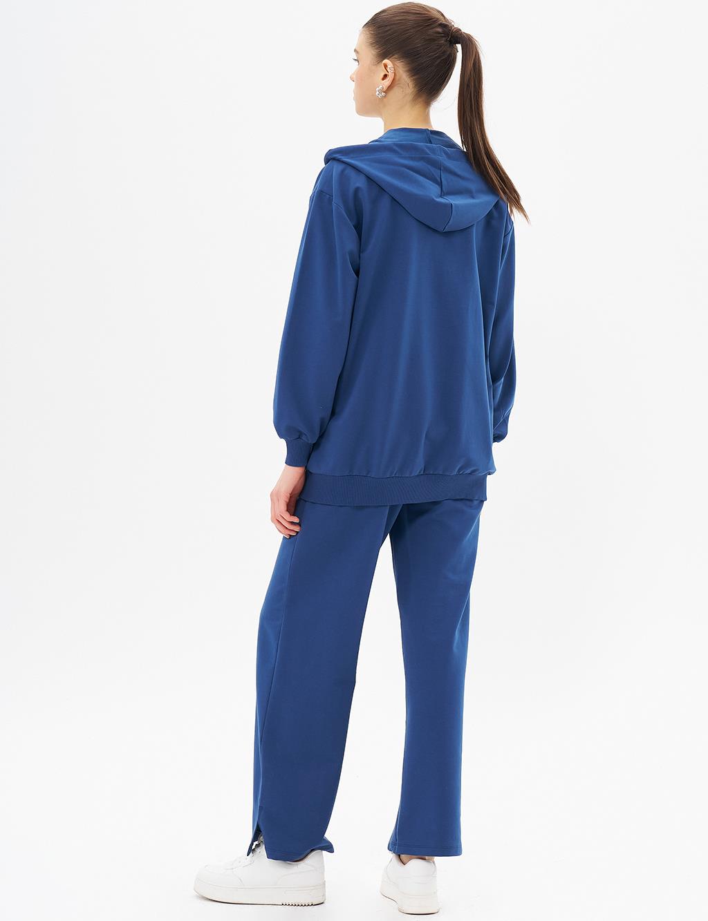 Hooded Zip-Up Sweatshirt in Indigo