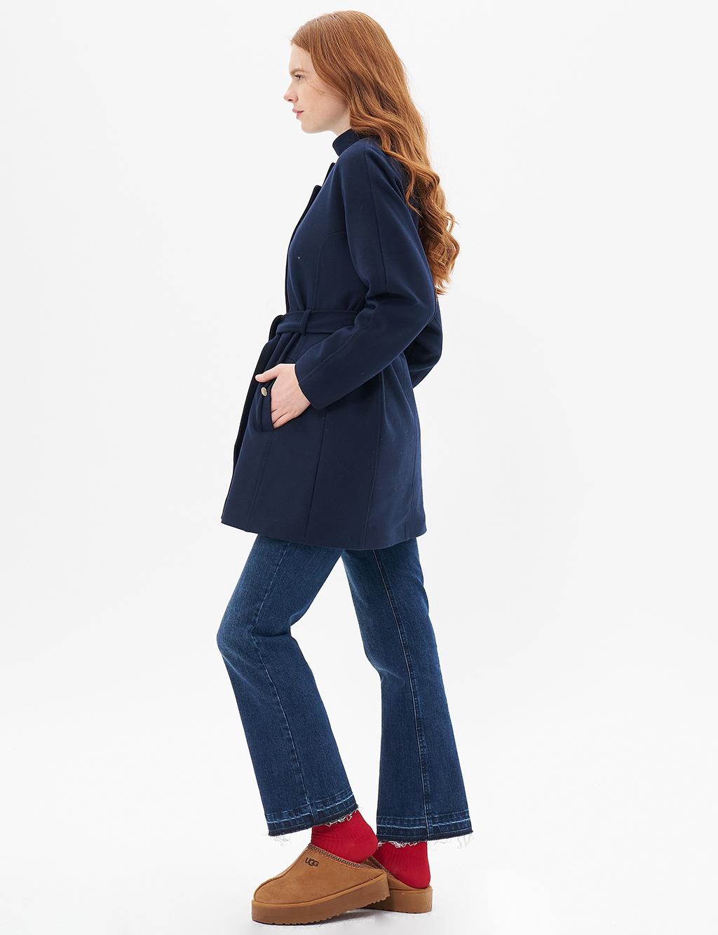 Jacket Belted Cashmere Coat Dark Navy Blue