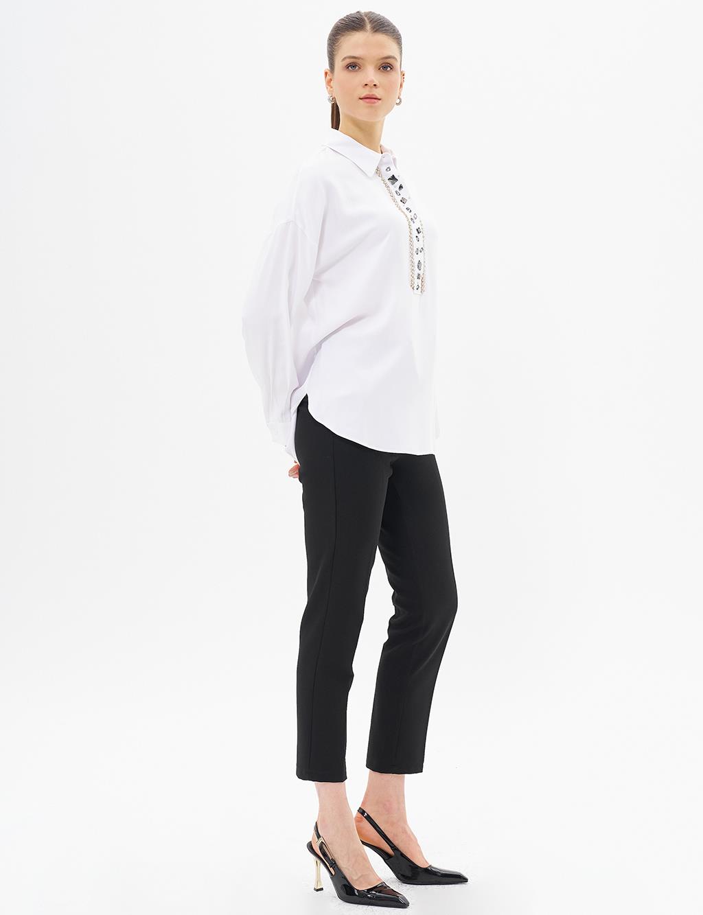 Stone Embroidered Chic Blouse Optic White