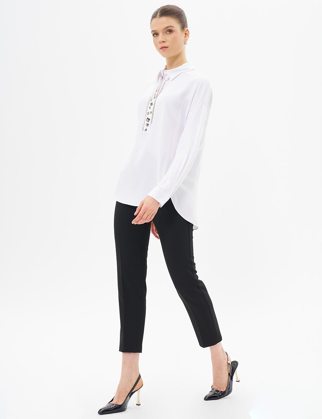 Stone Embroidered Chic Blouse Optic White