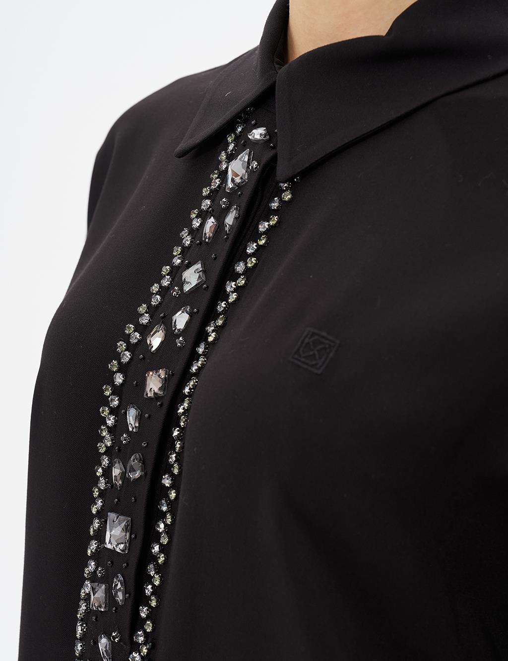 Stone Embroidered Chic Blouse Black