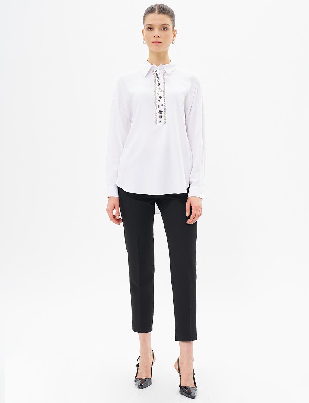Stone Embroidered Chic Blouse Optic White