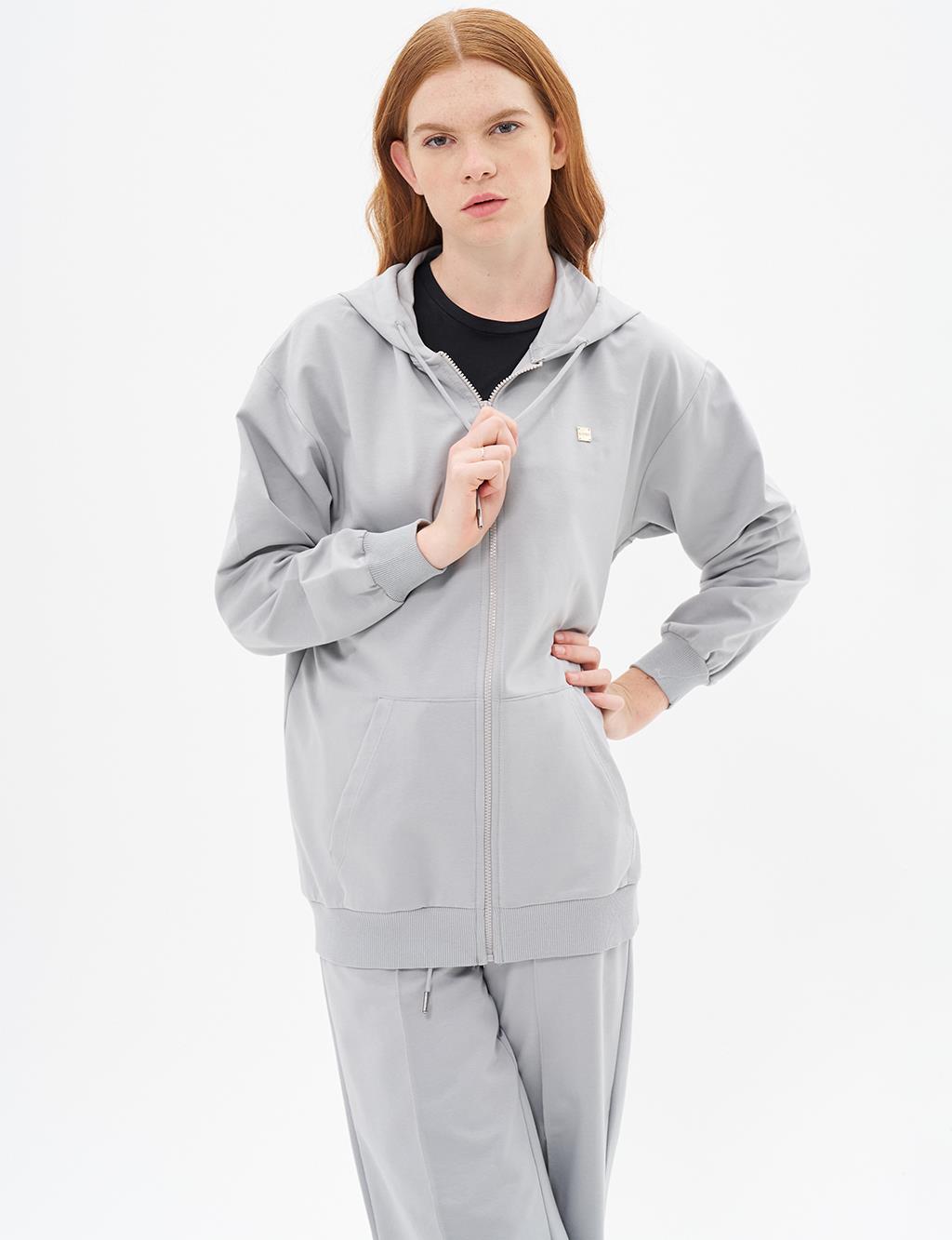 Hooded Zip-Up Sweatshirt in Gray