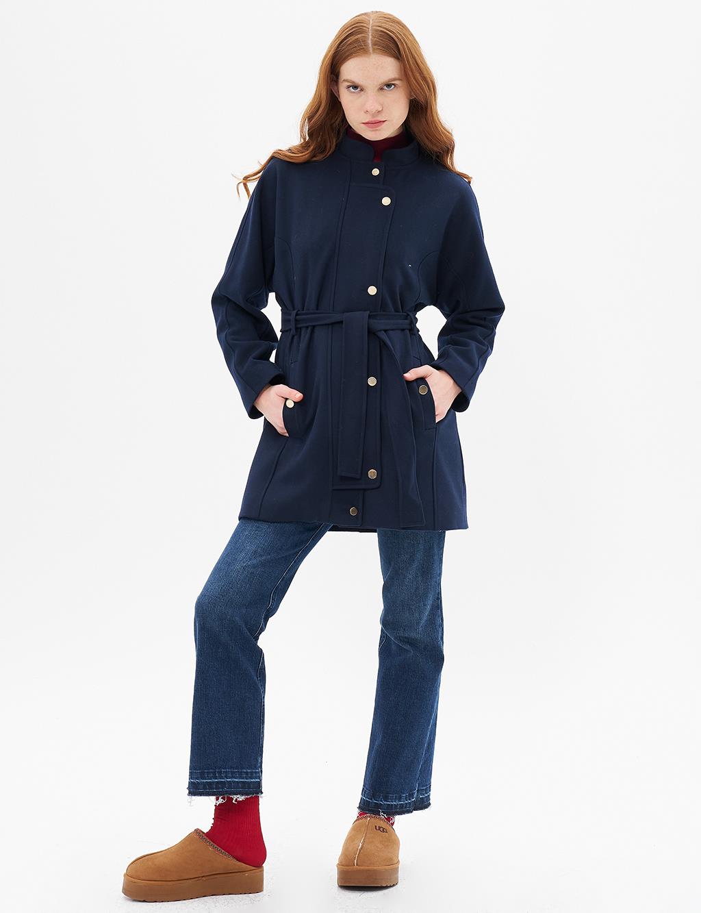 Jacket Belted Cashmere Coat Dark Navy Blue