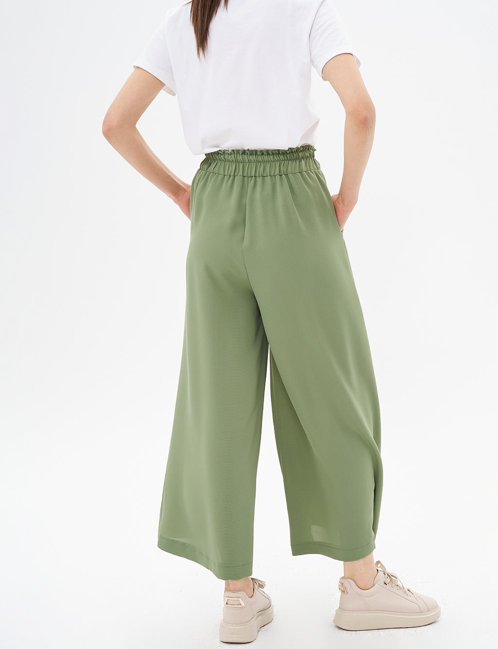 Wide-Leg Lace-Up Pants Green