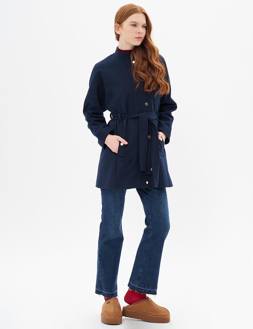 Jacket Belted Cashmere Coat Dark Navy Blue